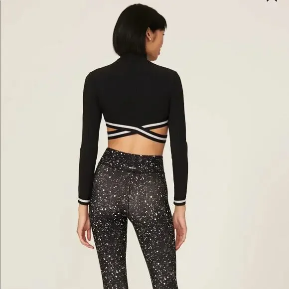 MICHI Black White Apex Ribbed cropped mock neck striped straps cutout Top MEDIUM - Picture 6 of 10